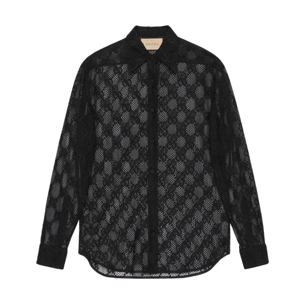 Gucci Zwarte Mesh Overhemd met Klassieke Kraag Black Dames