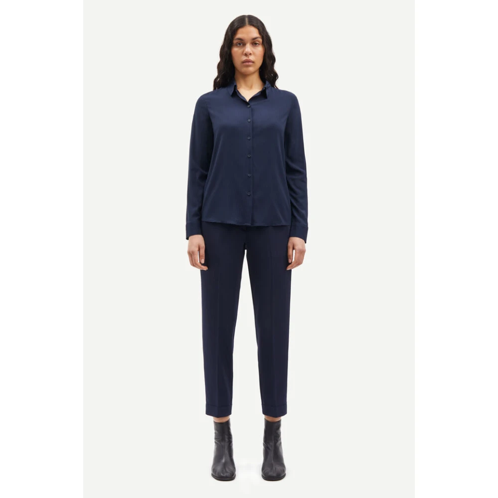 Samsøe Getailleerde geweven broek met elastische taille Blue Dames