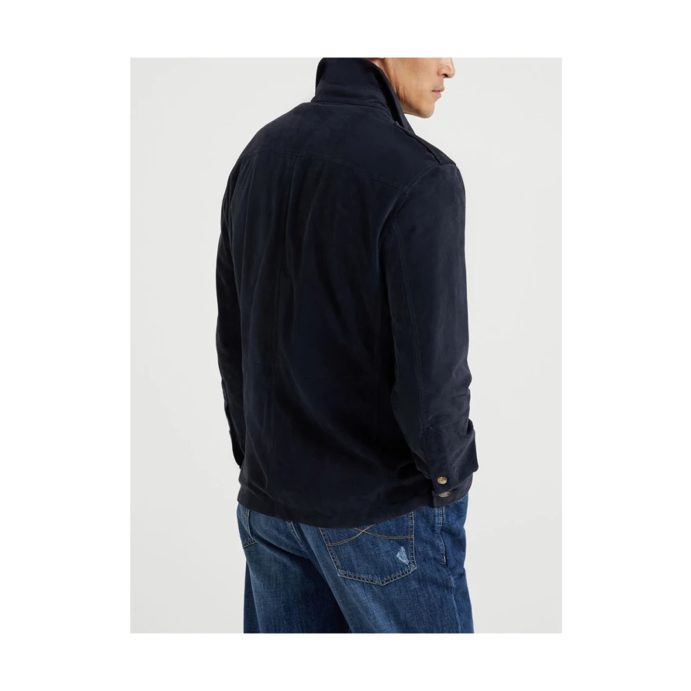 BRUNELLO CUCINELLI Navy Blauw Leren Buitenkleding Jas Blue Heren