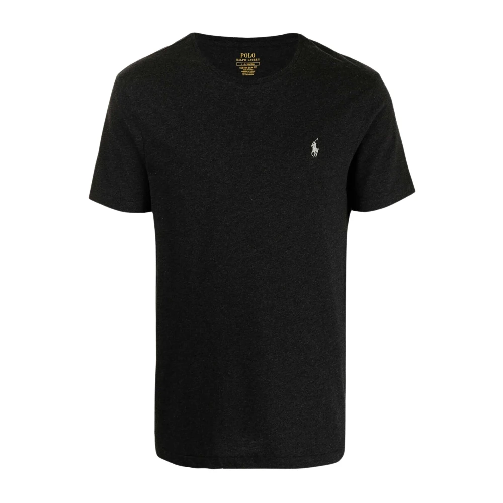 Polo Ralph Lauren , T-Shirts, Male, Black, M, Embroidered Short Sleeve Crewneck T-Shirt