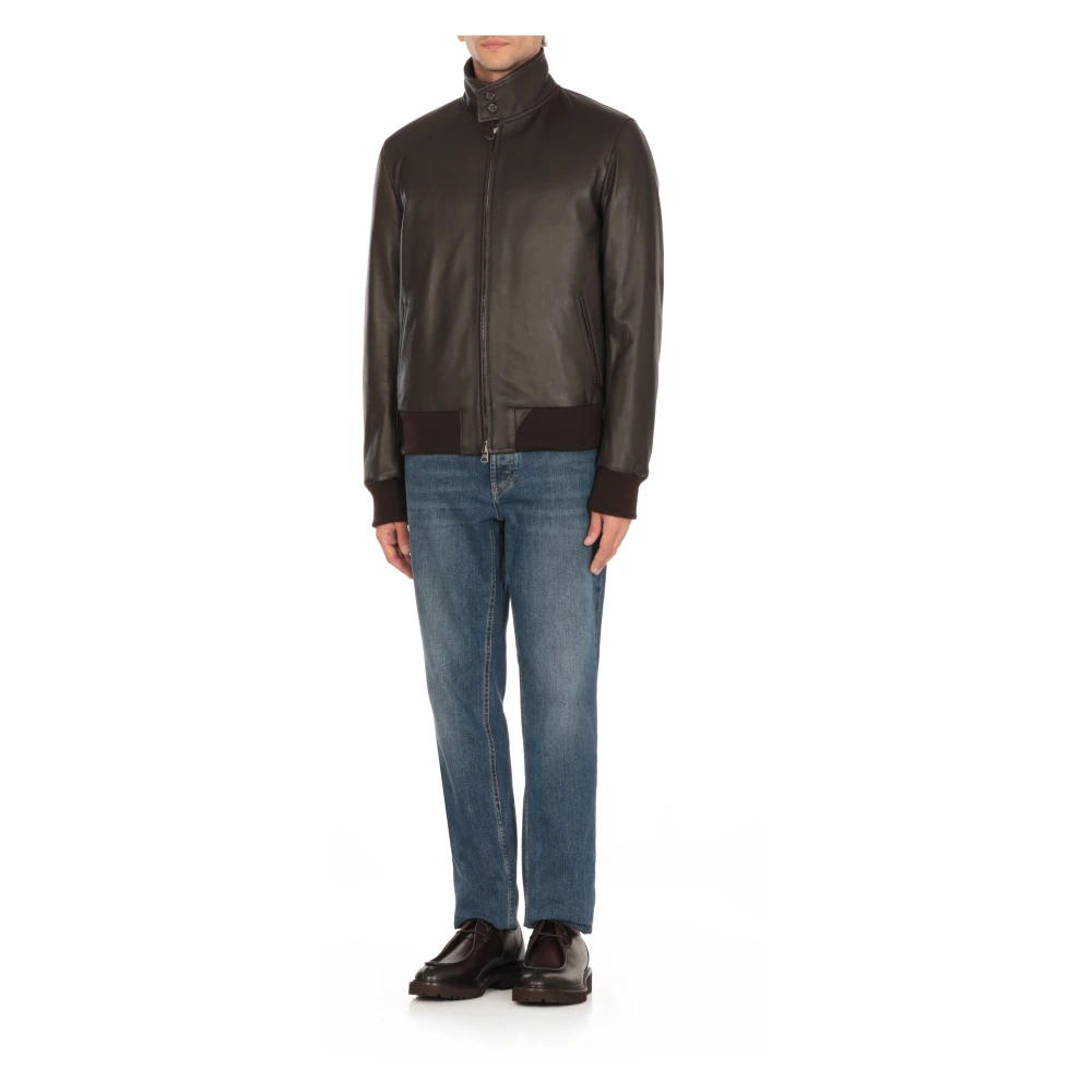 Stewart Zwarte Leren Jas Hoge Hals Rits Black Heren