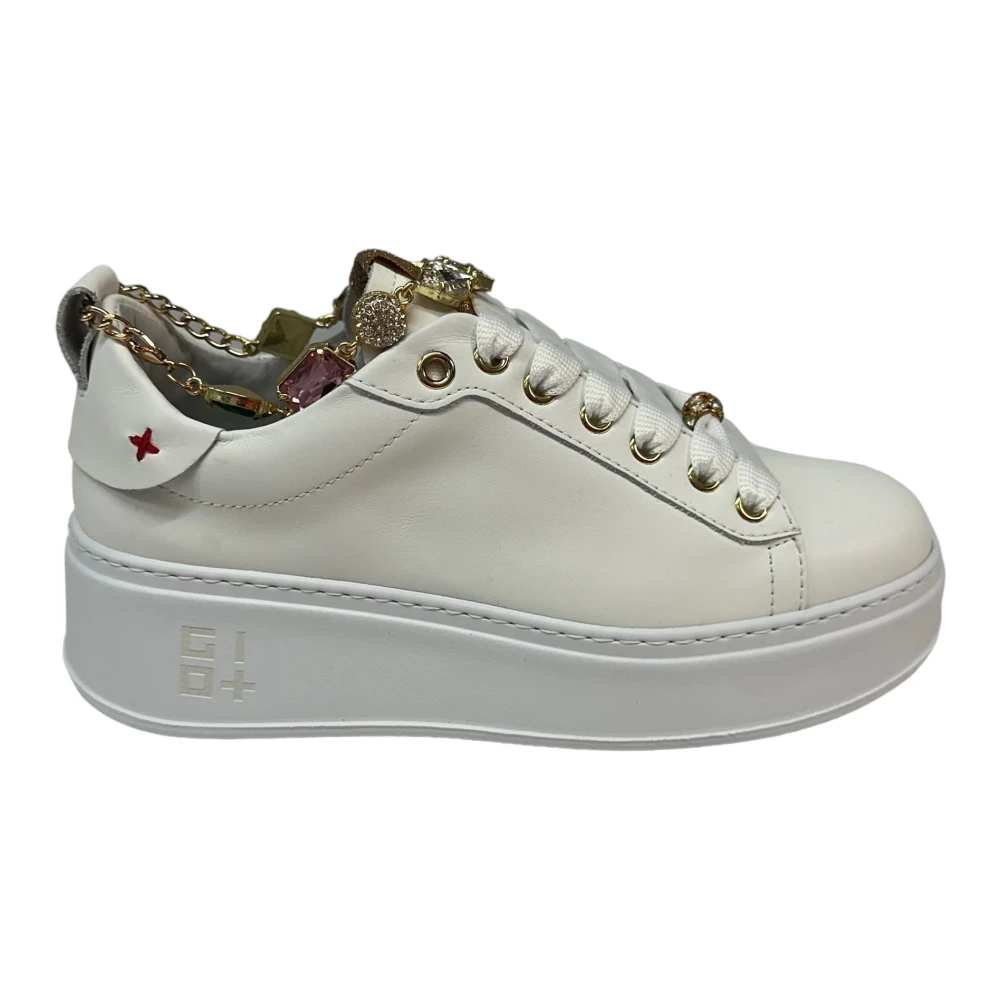 Gio+ Witte leren sneaker met verwijderbare accessoires White Dames