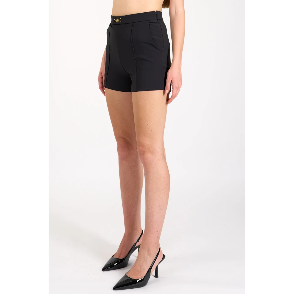 Elisabetta Franchi Stretch Crepe Shorts met Metalen Logo Black Dames