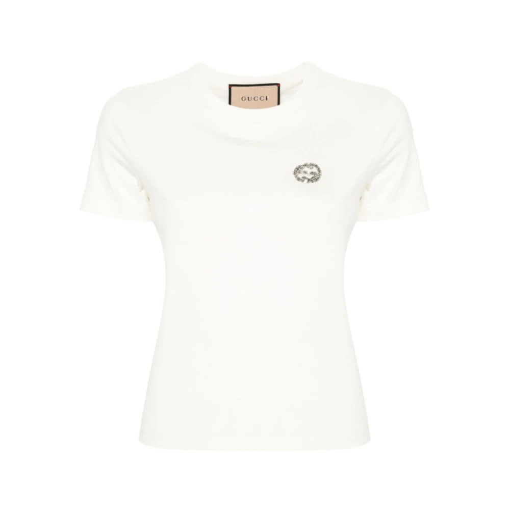 Gucci Kristalversierde Interlocking G T-shirt White Dames