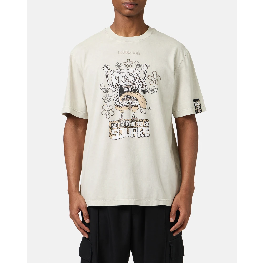 Iceberg Stoffen T-shirt met SpongeBob-print in stoffige kleur en regular-fit Beige Heren