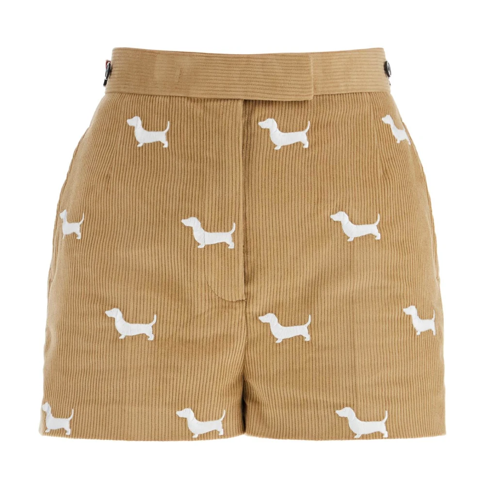 Thom Browne Khaki Corduroy Shorts med Hundmönster Green, Dam