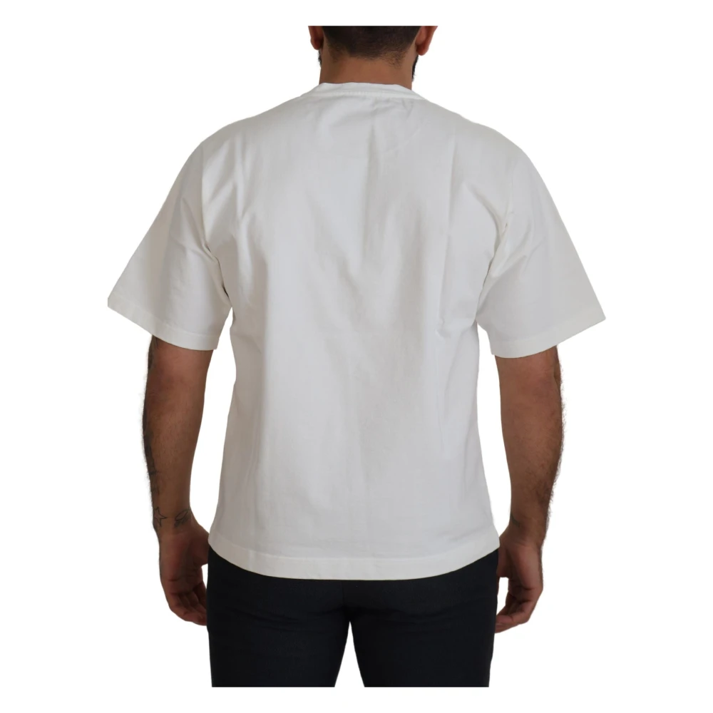 Dolce & Gabbana Wit Hart-Rose T-shirt met Ronde Hals White Heren