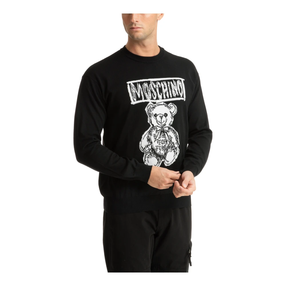 Moschino Abstract Teddy Bear Sweater met Logo Black Heren