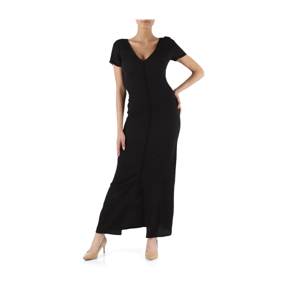 Calvin Klein Jeans Lange stretchstof jurk met kreukeleffect Black Dames