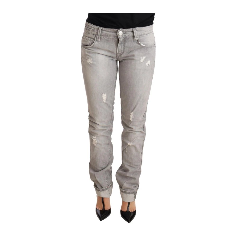 Acht Women's Gray Slim Fit Jeans, W26, Tattered Cotton Slim Fit Folded Hem Jeans