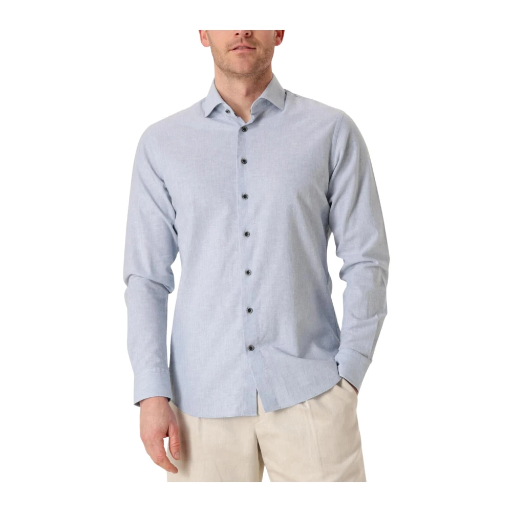 Profuomo Heren X-Cutaway Shirt Katoen Linnen Blue Heren