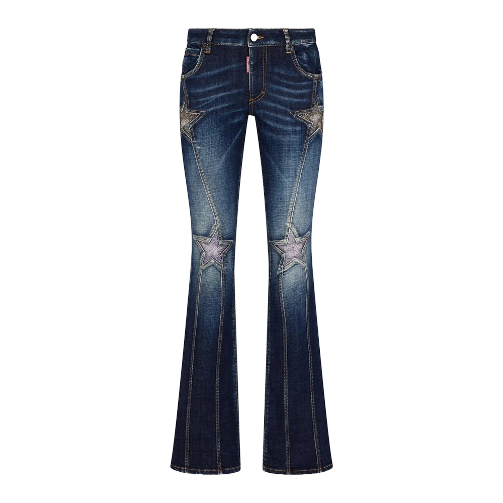 Dsquared2 Blauwe Ster Kristal Flare Been Jeans Blue Dames