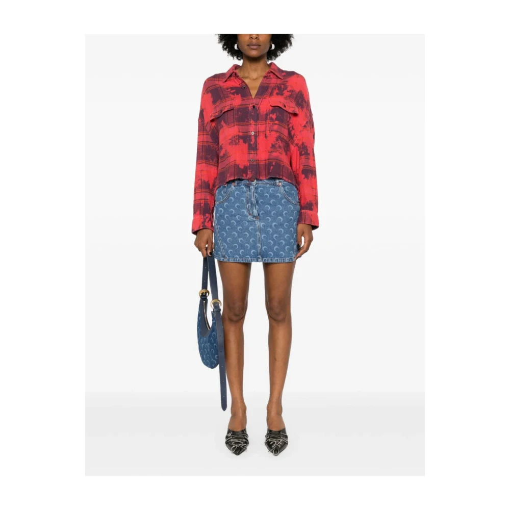 Marine Serre Blauwe Denim Rok met Zakken Blue Dames