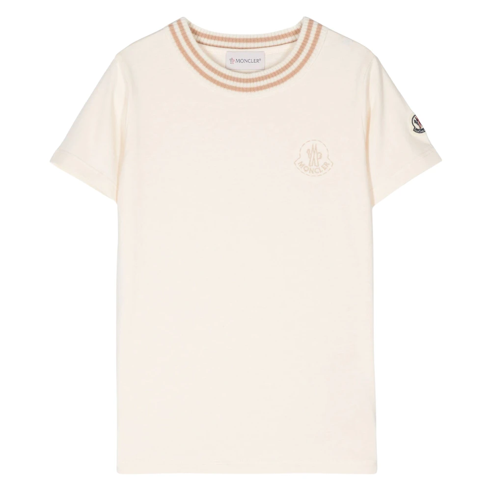 Moncler Girls Beige Kids Short Sleeve T-Shirts, 4 Y, Logo T-Shirt