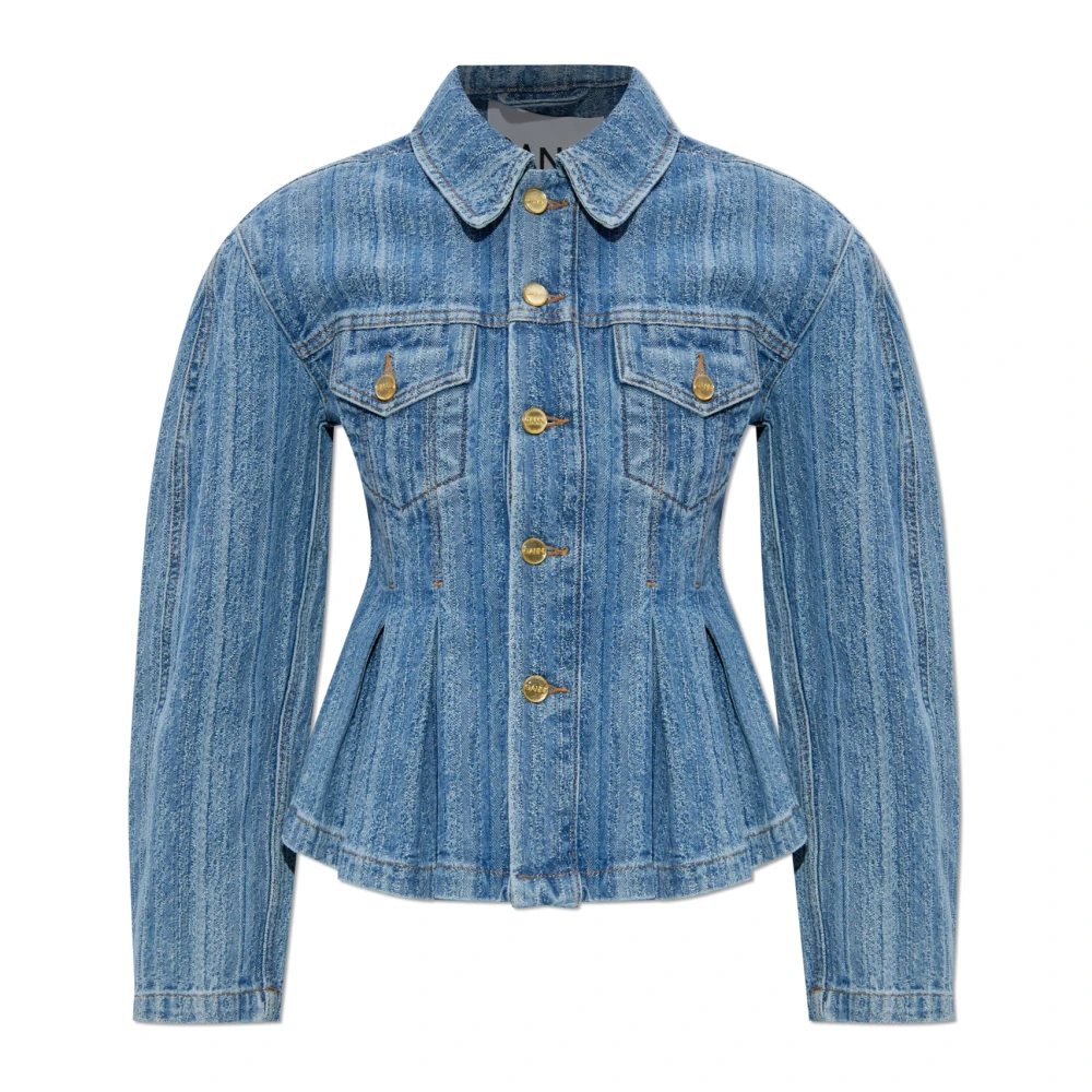 Ganni Women's Blue Striped Denim Pleated Jacket - Denim Jackets - M - Jackets