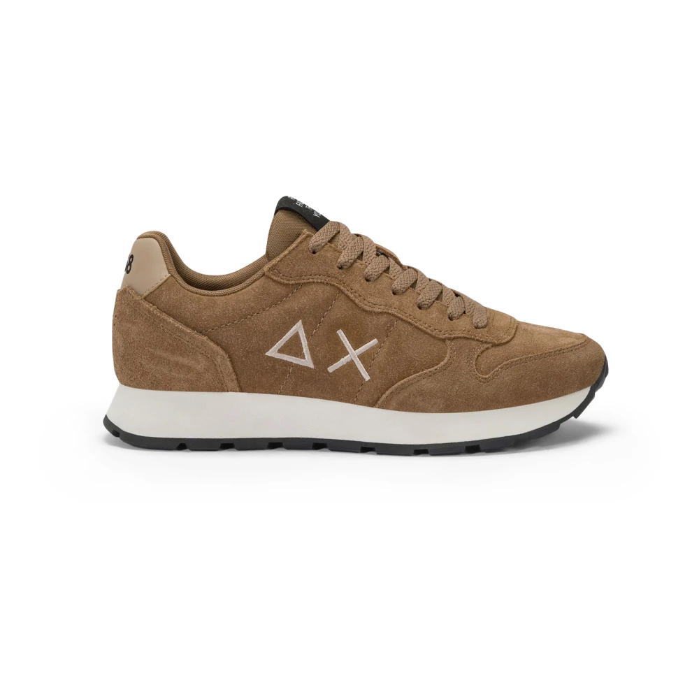 Sun68 Bruine leren sneakers met zandlogo Heren Schoenen