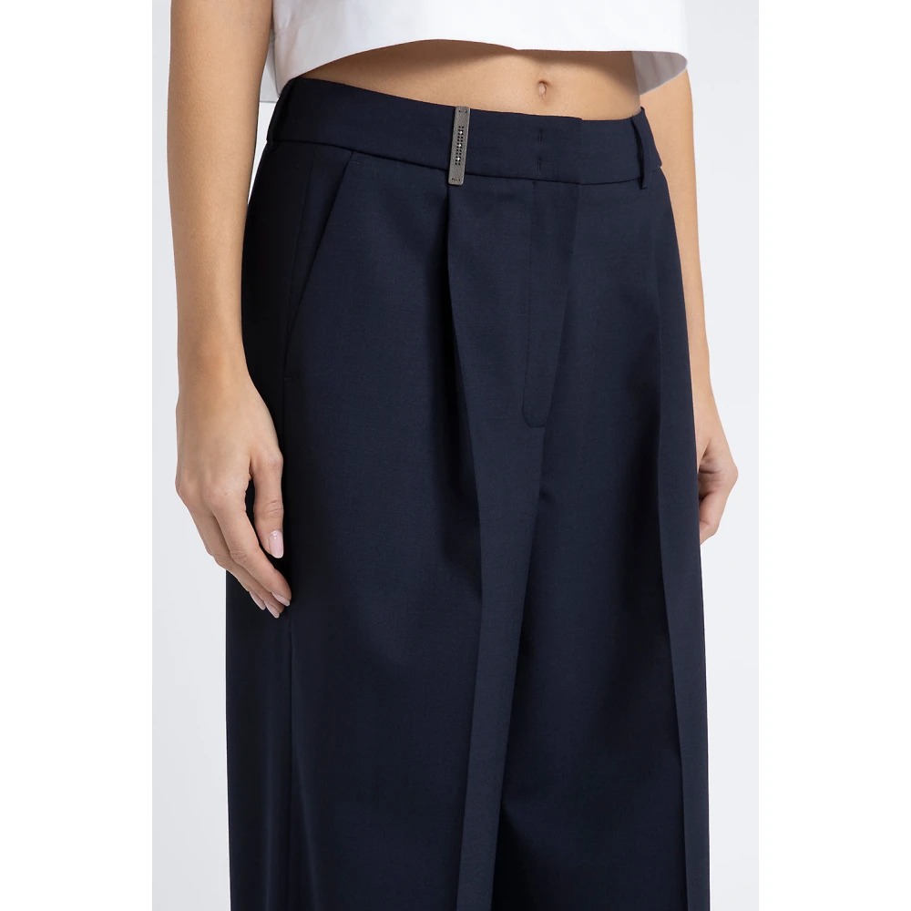 PESERICO Technische wol palazzo broek Blue Dames