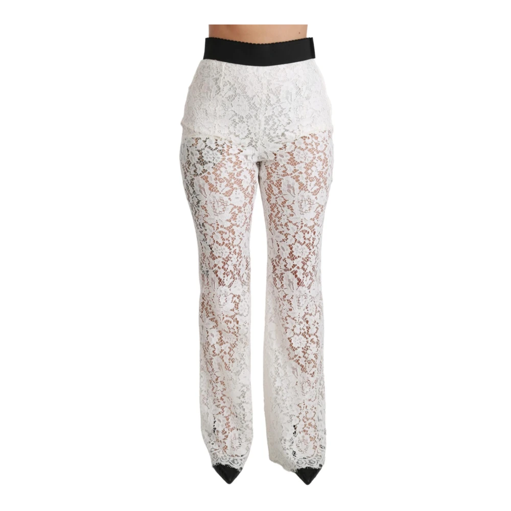 Dolce & Gabbana Kanten Hoge Taille Palazzo Broek White Dames