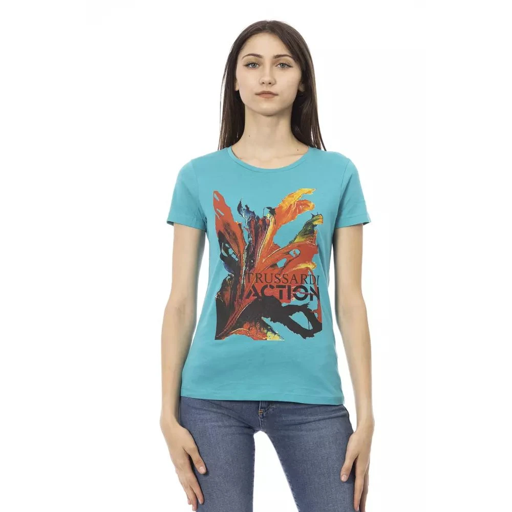 Trussardi Women's Blue T-Shirts, M, Elegant Light Cotton Blend Tee