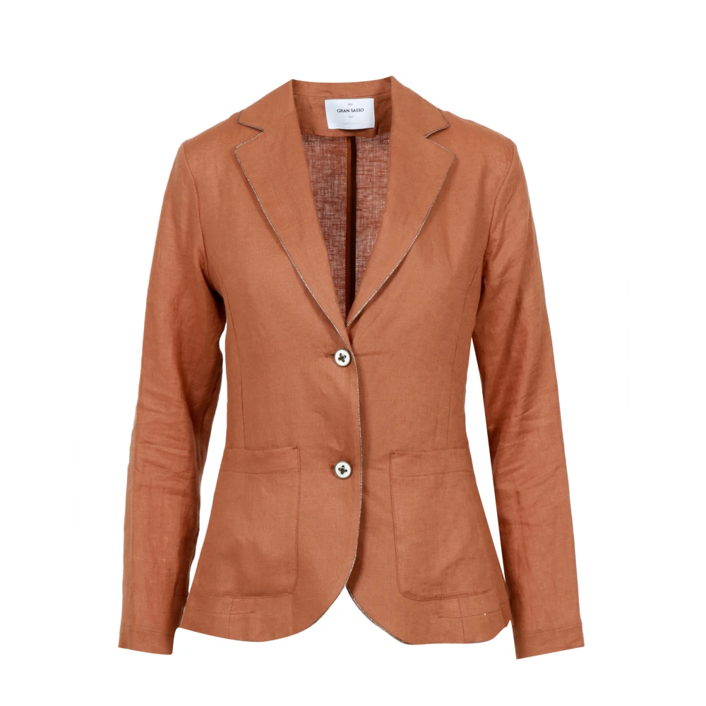 Gran Sasso Donna Marrone - Giacca Monopetto In Lino - Jackets - L