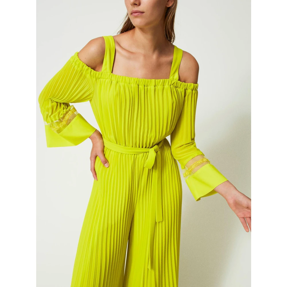 Twinset Georgette Plissé Jumpsuit Green Dames