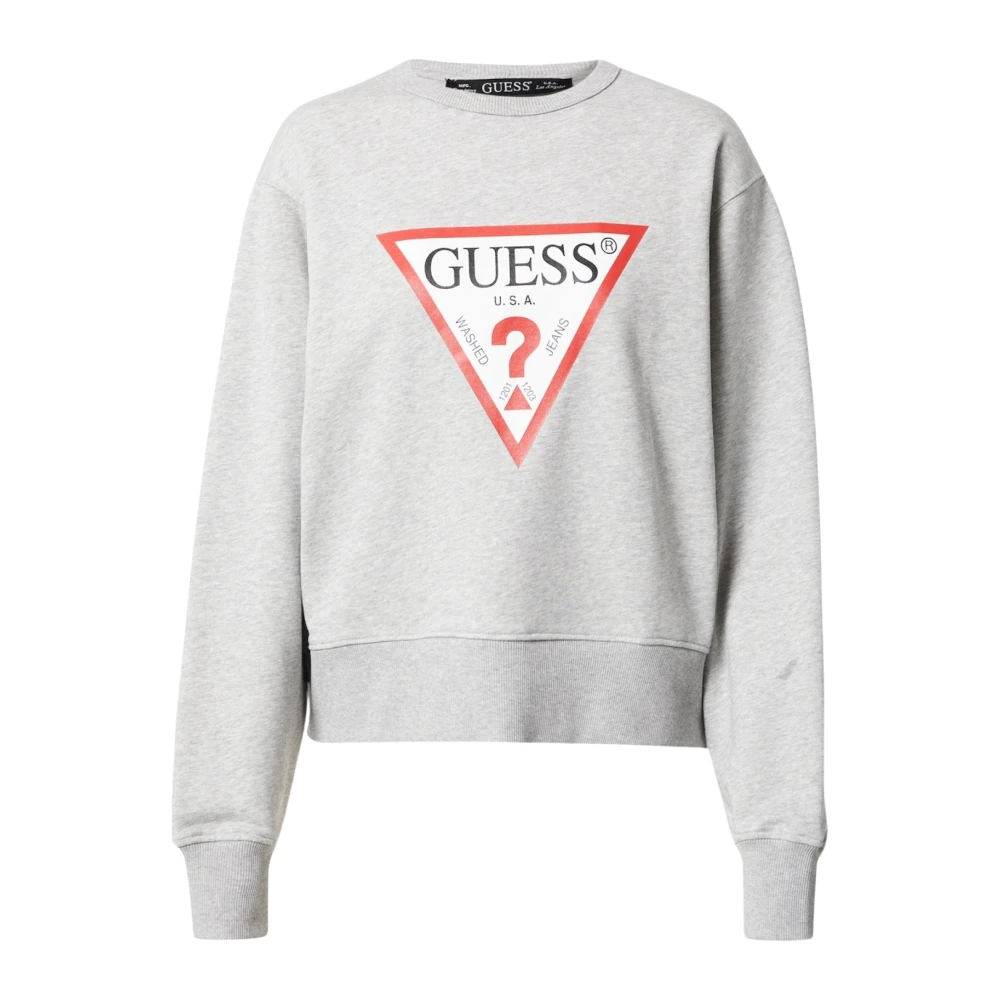 Guess Iconische Sweater Grijs Rechte Pasvorm Lange Mouwen Bedrukt Logo Gray Dames