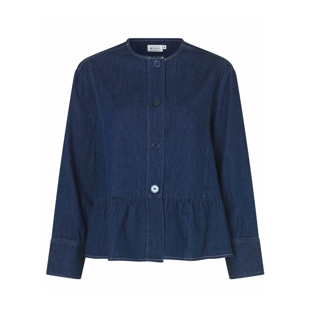 Masai Denim Jack met Knopen en Ruche Blue Dames