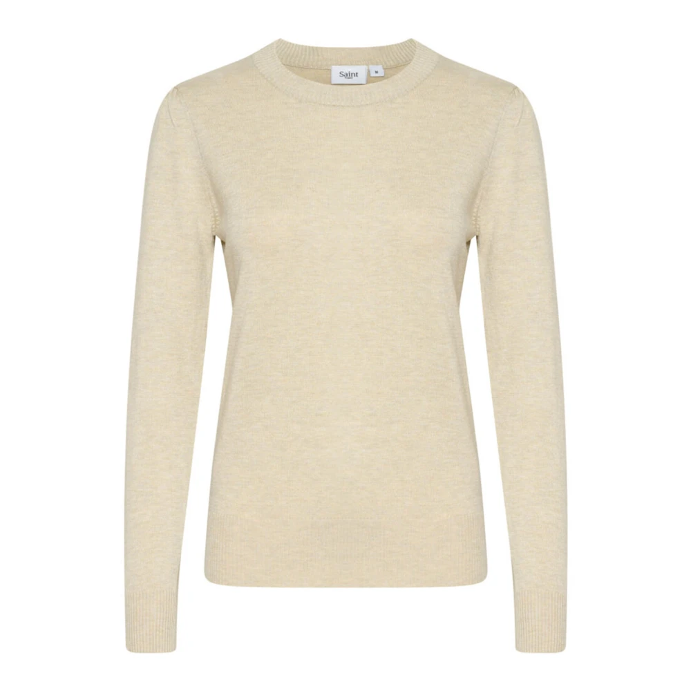 Saint Tropez MilaSZ Pullover Stickad Jojoba Melange Beige, Dam