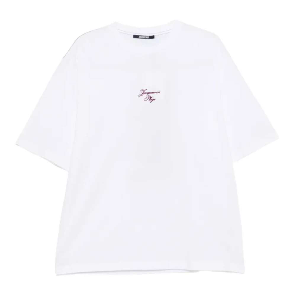 Jacquemus Women's White Embroidered Logo-Print T-Shirt - T-Shirts - L - Tops