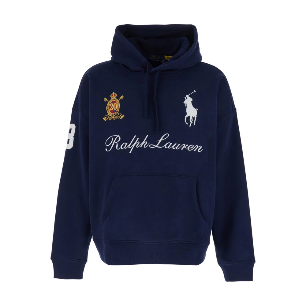 Polo Ralph Lauren Blå Hoodie Med Normal Passform Och Maxi-Hästbroderi