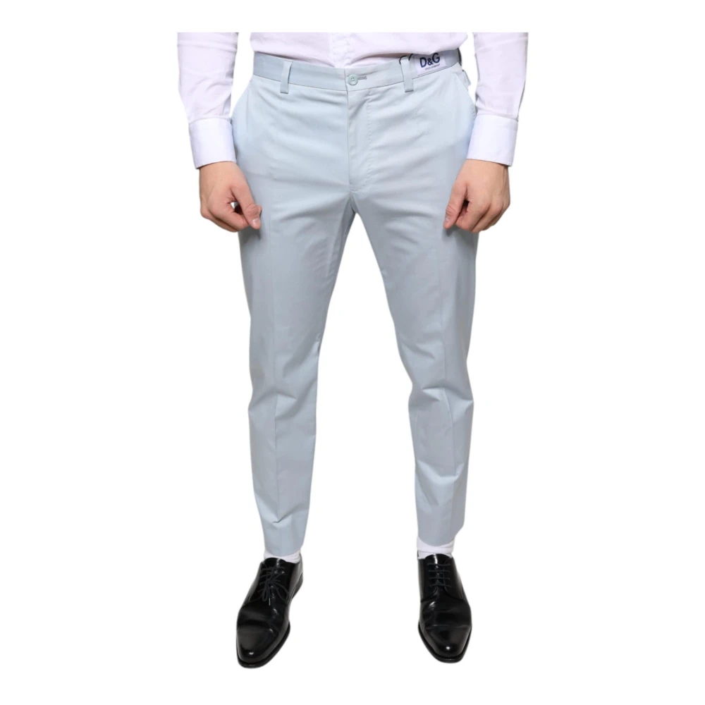 Dolce & Gabbana Men's Blue Slim-Fit Trousers, M, Light Skinny Cotton Blend Dress Trousers