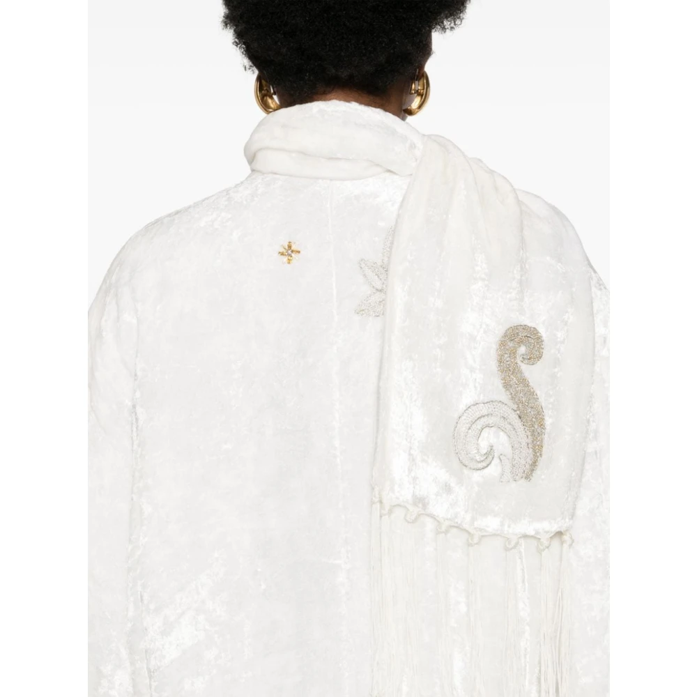 Forte Witte Geborduurde Jas met Sjaaldetails White Dames