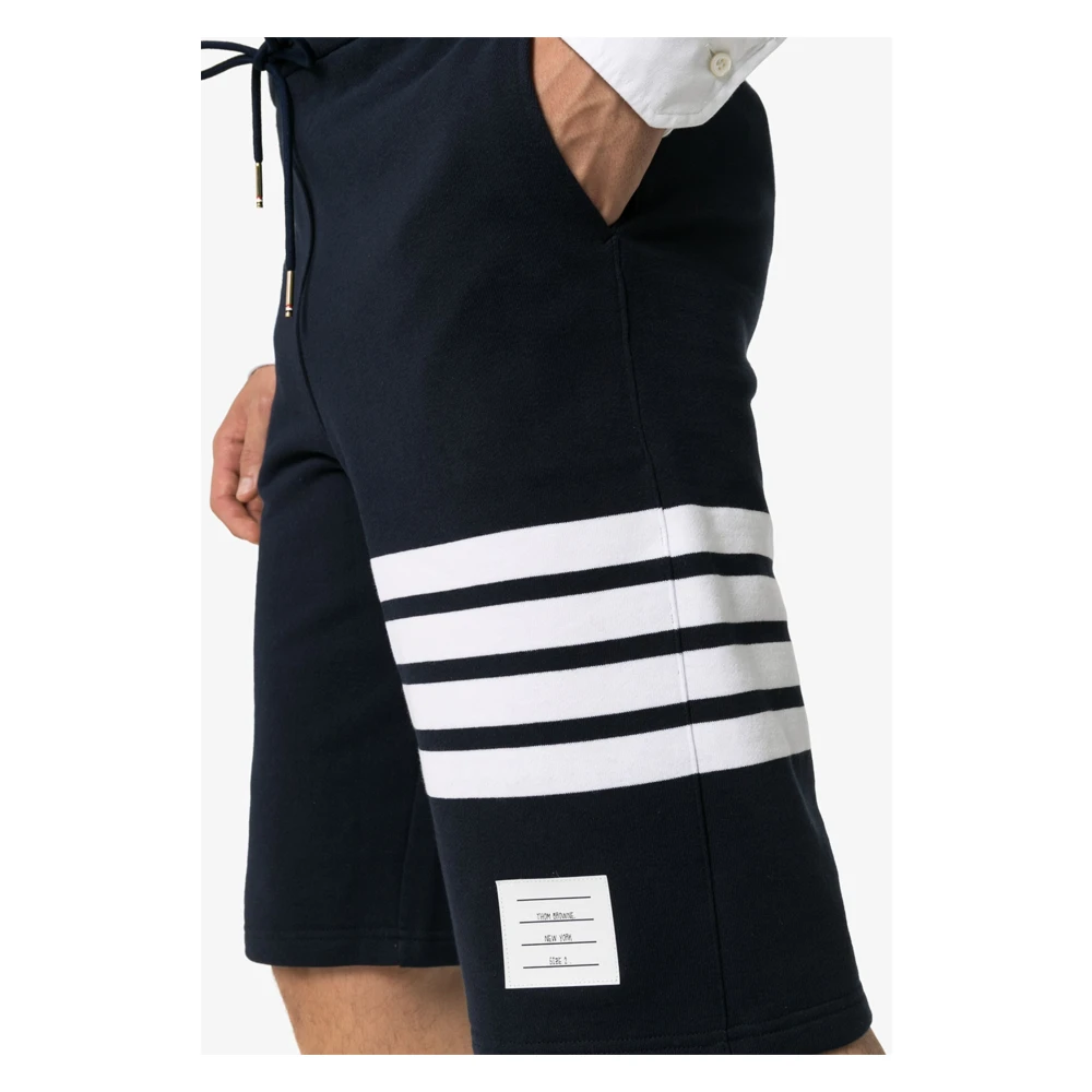 Thom Browne Navy Blauwe 4-Bar Sweatshorts Blue Heren