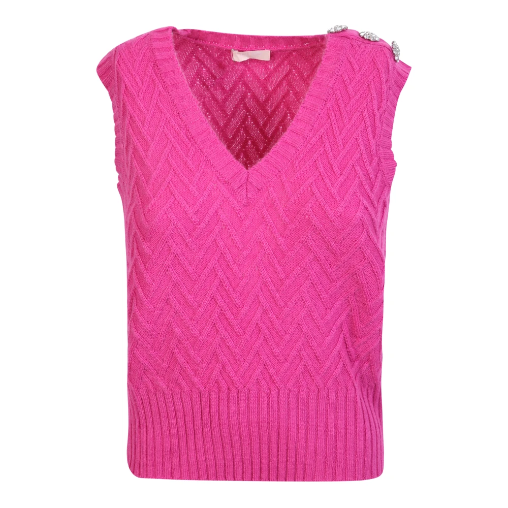Liu Jo Vrouw Roze Glinsterende Gebreide Mouwloze Vest
