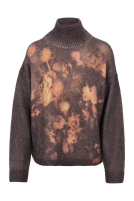 Abstract Floral-Print Turtleneck Sweater