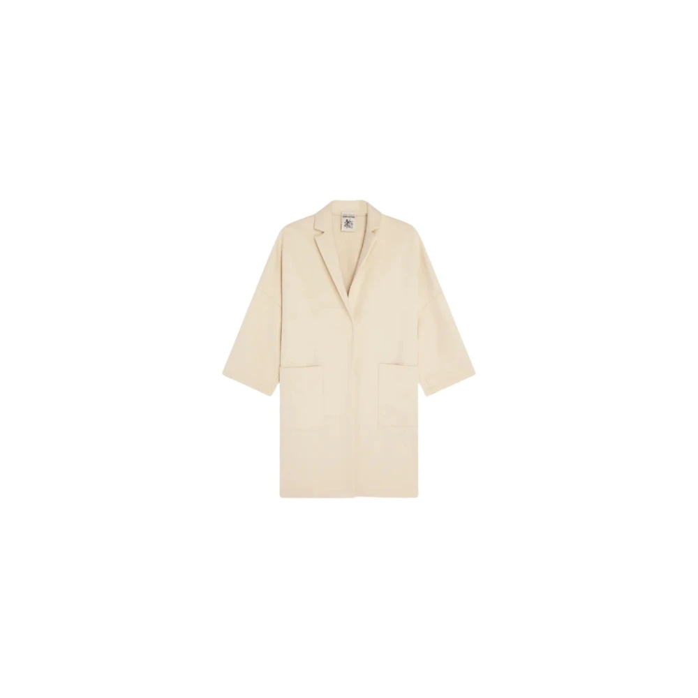 Semicouture Wollen overjas met revers en zakken Beige Dames