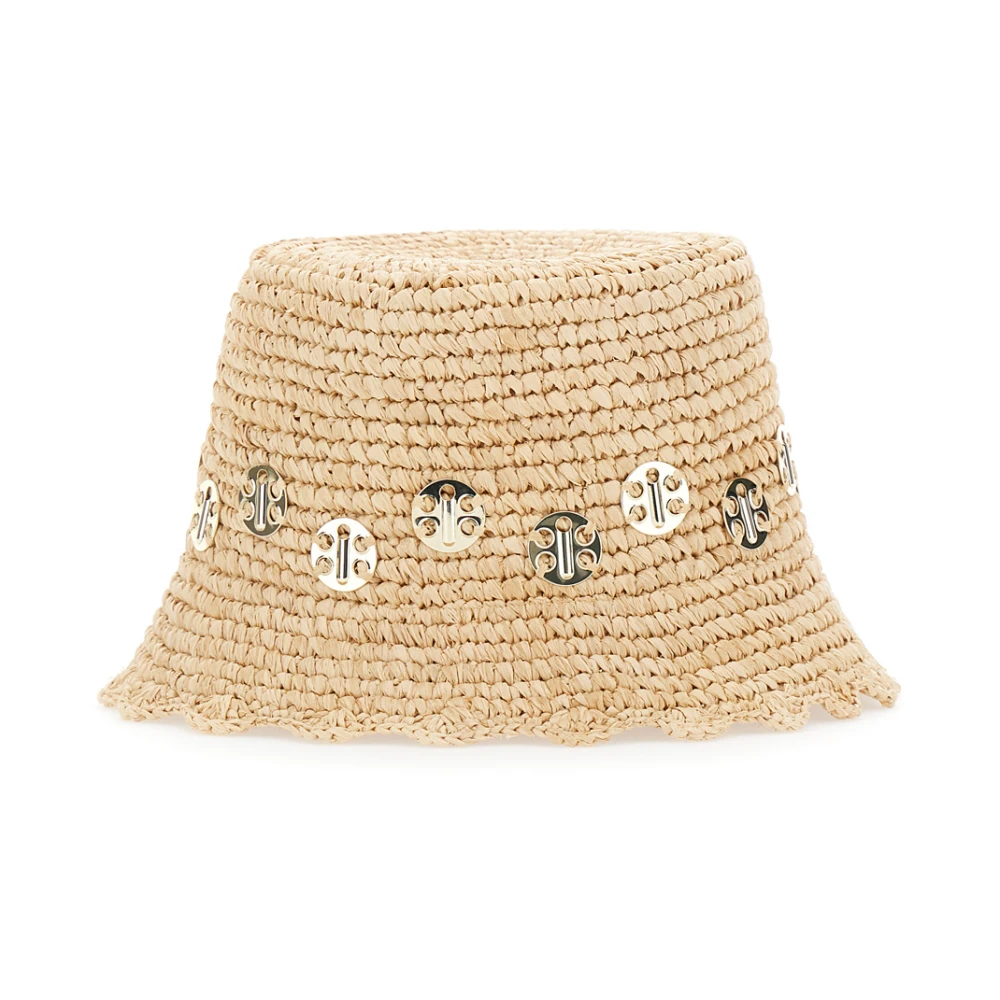 Paco Rabanne Beige Metallic Embellished Raphia Hat Beige Dames