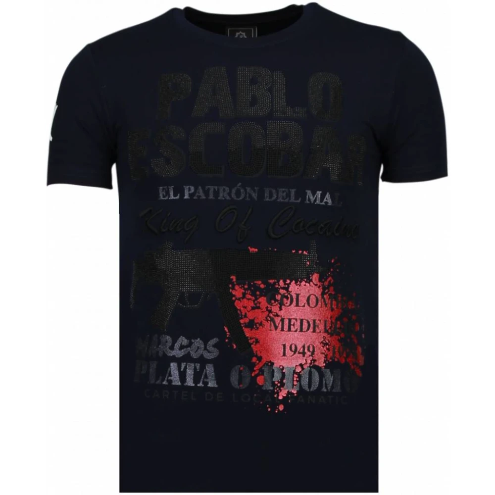 Local Fanatic Pablo Escobar Narcos Rhinestone - Herr T Shirt - 5782B Blue, Herr