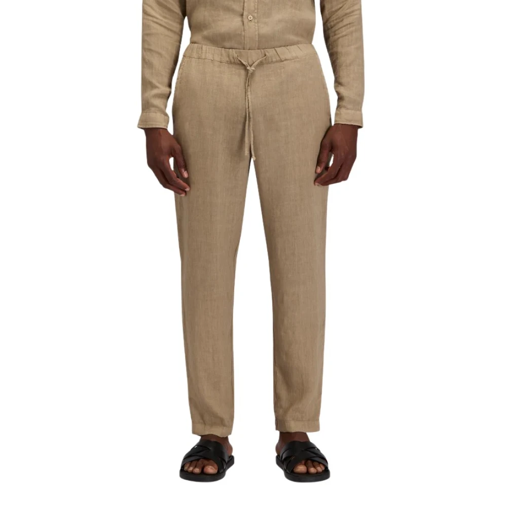 Sundek Beige Slim-Fit Trousers, Male, L, Elastic-Waist Linen Trousers