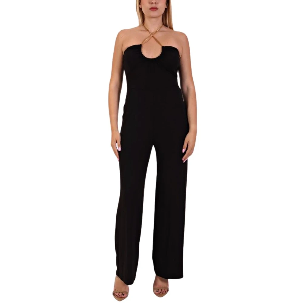 Michael Kors Black Jumpsuits, Female, Xl, Embellished Stretch Matte Jersey Halter Jumpsuit