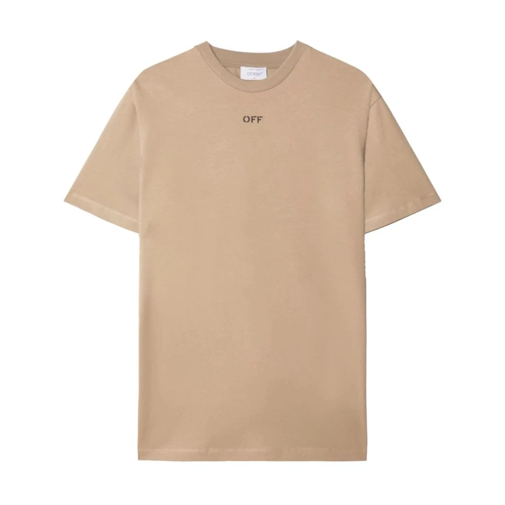Off White Beige Geborduurd Logo T-shirt Beige Heren