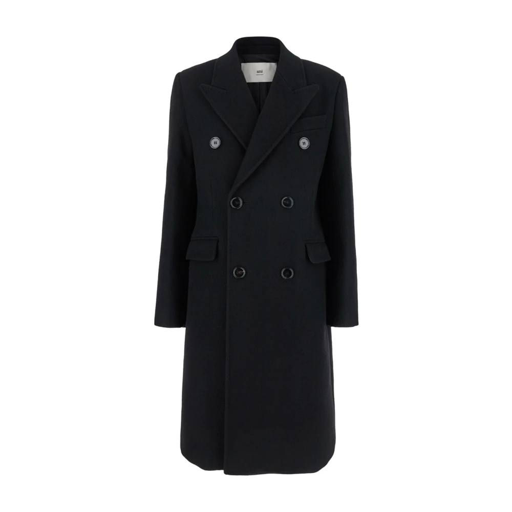 Ami Paris Zwarte Double Breasted Jas Black Dames