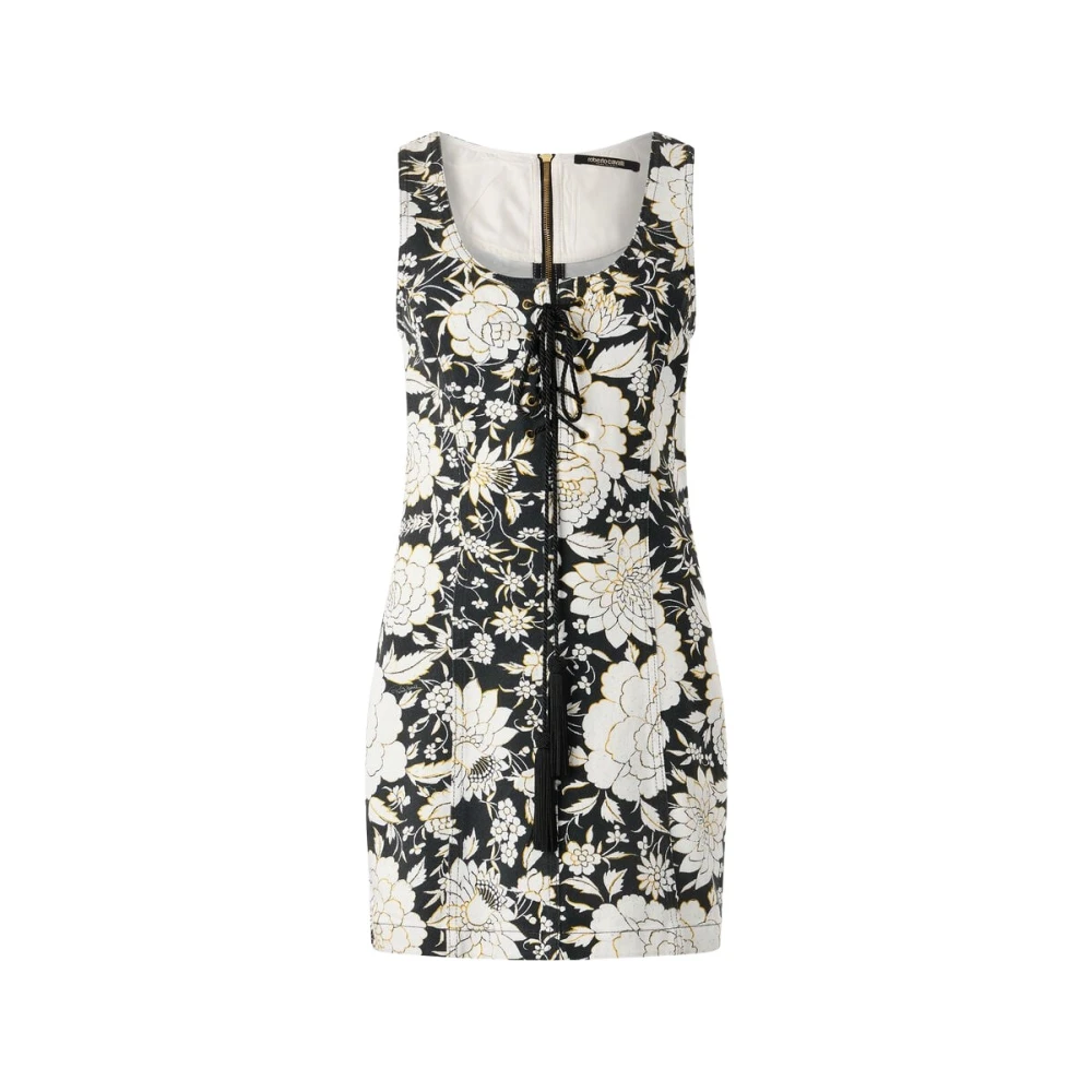 Roberto Cavalli Women's Black Floral Print Mini Dress Sleeveless Design - Short Dresses - M - Dresses
