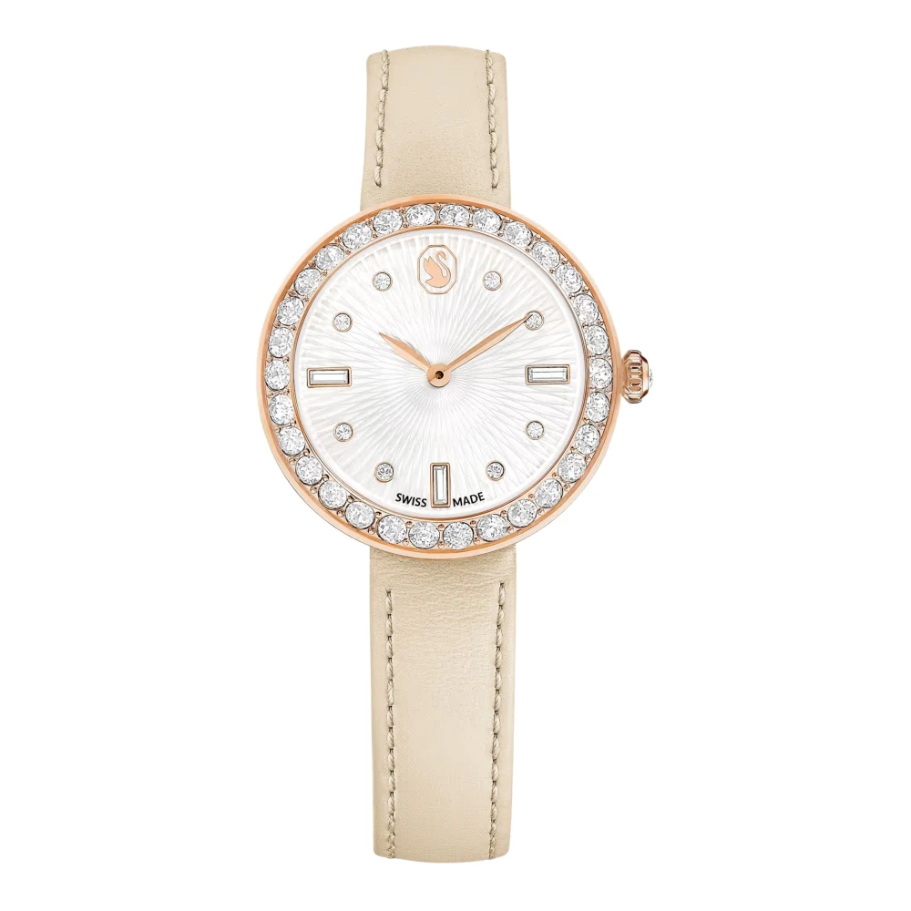 Swarovski Certa Rose Gold Swiss Made Beige Leather Bracelet Watch - Adjustable - Image 4