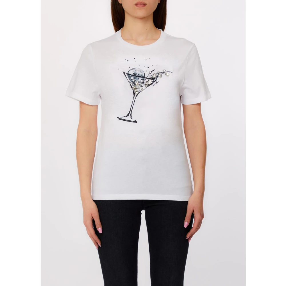 Liu Jo Vrouw Wit Tops Dames, Xs, Katoen, T-Shirt Met Print En Applicaties