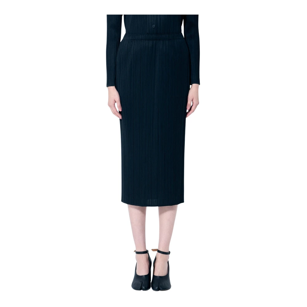 Issey Miyake Geplooide Midi Rok met Zakken Black Dames