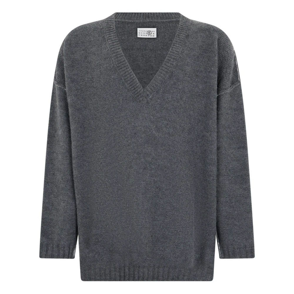 Mm6 Maison Margiela Oversized V-Neck Knit Jumper - Female - V-Neck Knitwear - Gray - M - Knitwear