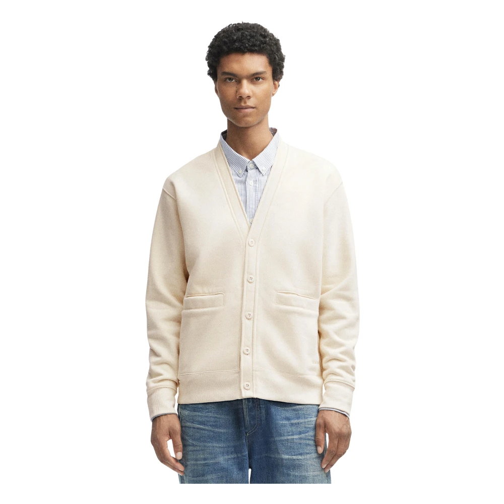 Denham Klassieke Sweat Cardigan met Logo Borduurwerk Beige Heren