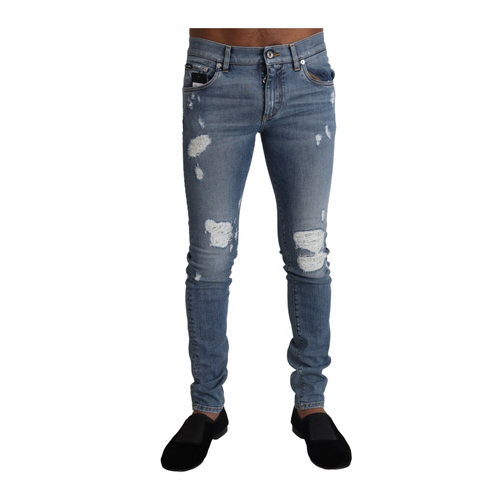 Dolce & Gabbana Men's Blue Tattered Denim Skinny Jeans