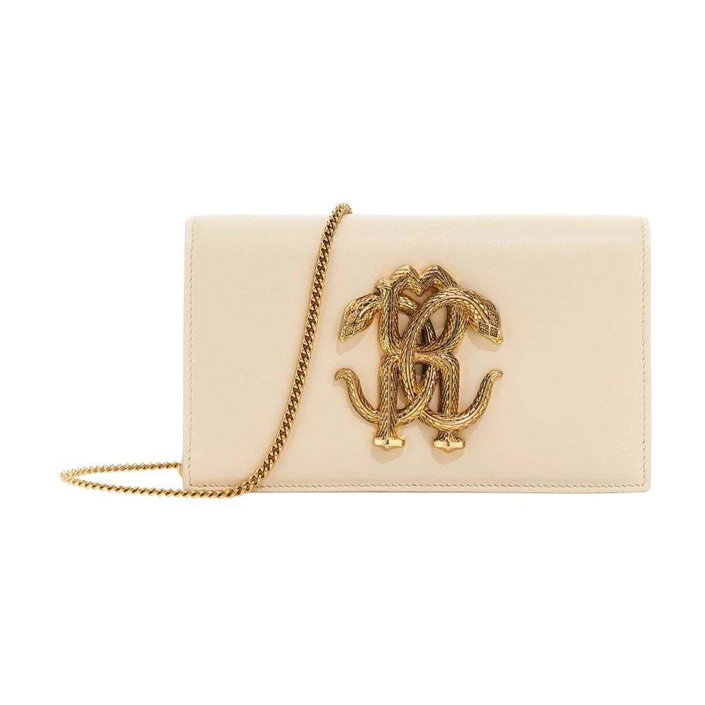 Roberto Cavalli Monogram Mirror Snake Leren Schoudertas Beige Dames